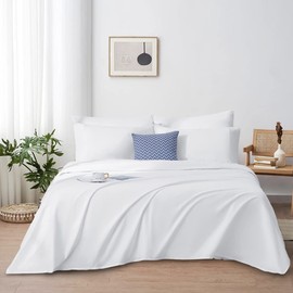 Cal-King Size Sheet Set - Soft & Breathable Sheets - Hotel Luxury Bed Sheets - Egyptian Cotton - 4 Piece Set Easy Fit 16-18 Inch Deep Pocket Fitted, Flat Sheets and Pillow Cases - White Solid