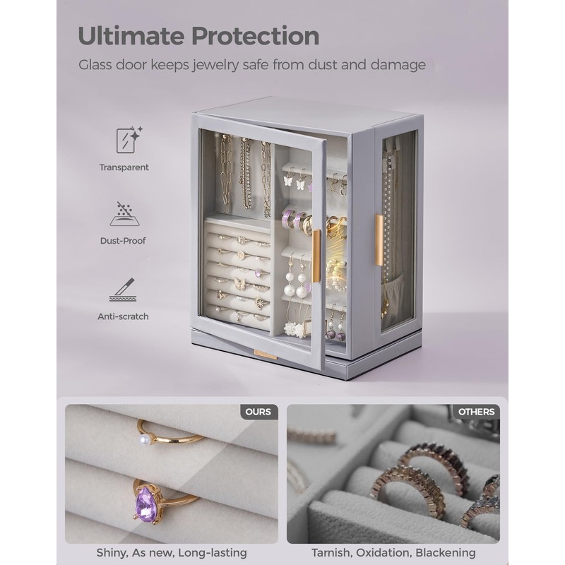 Glimmloop 360° Rotating Jewelry Box with 5 Drawers, Spacious Vertical