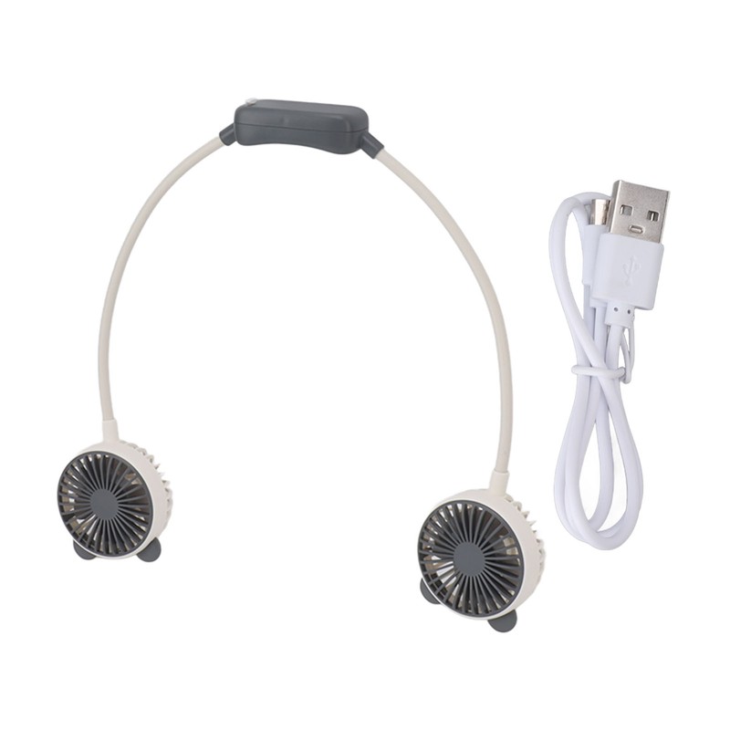 Portable Neck Fan Dual Head Bendable Wearable USB Rechargeable Hand
