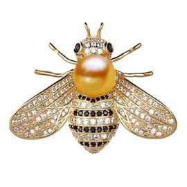 Colorful Rhinestone Crystal Bee Brooch Pin Vintage Bee Pearl Lapel Pin for Women Retro Rhinestone Insect Pin Jewelry Gift-Style 2: Gold