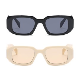 Long Keeper Trendy Rectangle Sunglasses – Thick Rim Retro Square Womens Sunglasses Fashion Designer Irregular Rectangle Vintage Ladies Sunglasses