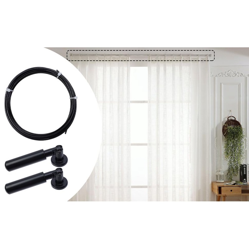 Nicerity Black Wall Mount Curtain Wire Rod Set