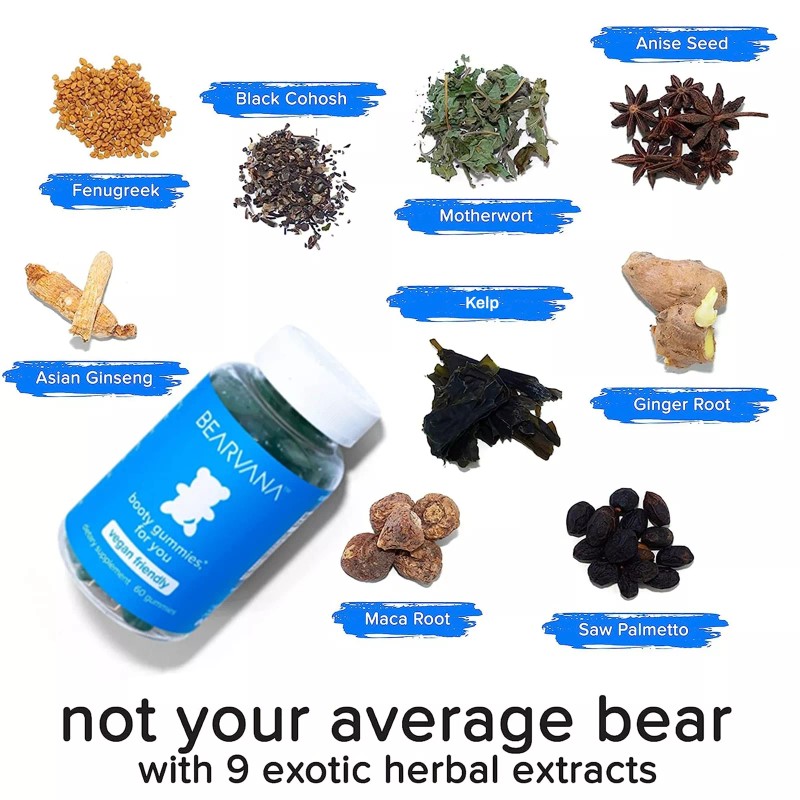 Bearvana Bum Support Gummies 60 Count Blue Berry Flavor Women