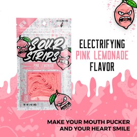 SOUR STRIPS Pink Lemonade Flavored Candy | Deliciously Chewy Belts Vegetarian Candies, 12 per Pack, 2 Pack