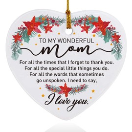 Mom Christmas Ornament Gifts, to My Wonderful Mom I Love You, Christmas Tree Keepsake Ornaments Gifts for Mother from Daughter Son Kids, Holiday Decor Christmas Tree Decorations Ornaments Sign
