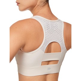 Yvette Sports Bra with Front Closure Mesh Racer Back Full Coverage Running Fitness Riding Bra, White