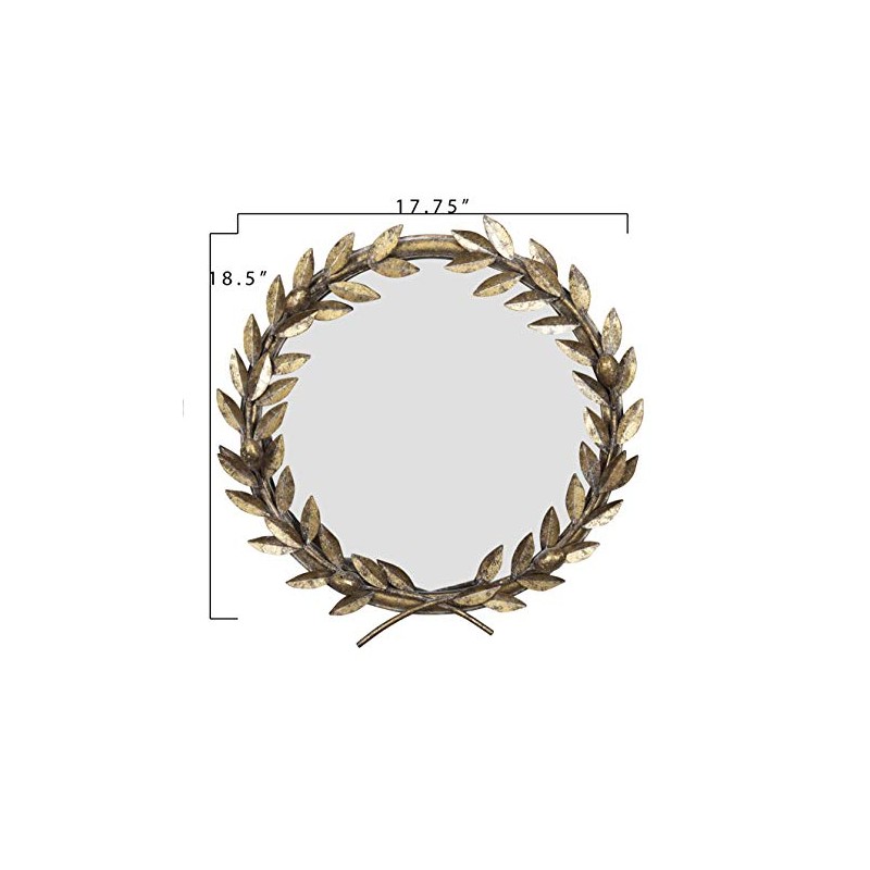 Round Antique Gold Metal Laurel Wreath Wall Mirror