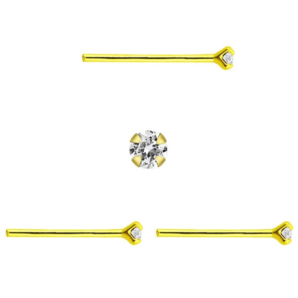 DENI 3 x Nose Studs Straight Stem Gold Tone Round