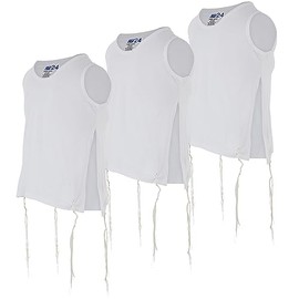 Quality Comfortable 100% Cotton Adults Tzitzit Undershirt Certified Kosher Mens T-Shirt Tzitzis Israel Import by Zion Judaica (3, 24) White