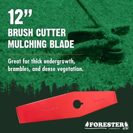 FORESTER 12" Universal Mulching Blade - Brush Cutter Blade for Weedeater | Tapered Steel Brushcutter Attachment | Fits 1" and 20mm Arbor