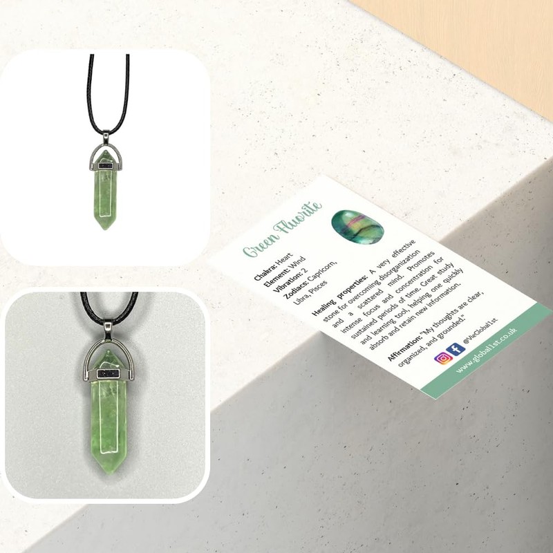 VIE VIE Double Point Pencil Pendant, Black String (Green Fluorite)