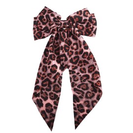1 PCS Red Leopard Print Bow Hair Clip - Big Bow with Long Tail - Cheetah Hair Accessory for Women & Girls