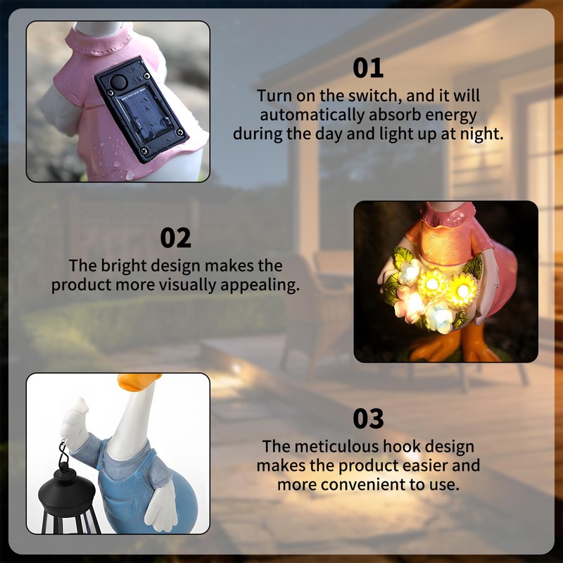 WATSAVPUP Goose Garden Statue Solar Light, Waterproof LED Decorative Lamp,