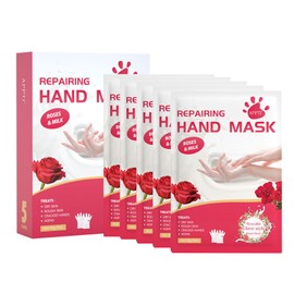 Joyeee Hand Mask Gloves for Dry Hands, 5 Pairs Hand Repair Mask Gloves Disposable with Milk and Rose Extracts, Deep Exfoliating Gloves for Cracked Hands Repair and Instant Moisturization