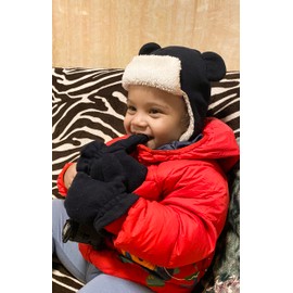 LACOFIA Baby Winter Hat Toddler Boys Girls Earflap Beanie Kids Warm Fleece Lined Hat Knitted Hats Trapper Hat with 2 Ears, black