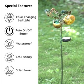 Shop LC Yellow Bee Decorations Garden Stakes Solar Lights Outdoor Color Changing LED Light, Auto On/Off Metal Yard Art Solar Garden Decor for Outside - 9 inches (Width) x 38 inches (Height) Birthday