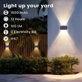 Fence Lights Solar Powered, 4-Pack Solar Fence Lights Up/Down Flexible Buttons, IP67 Waterproof for Outdoor, 100LM Bright, Auto Dusk to Dawn for Wall/Stairs/Yard/Railing/Deck/Pathway (Warm White)