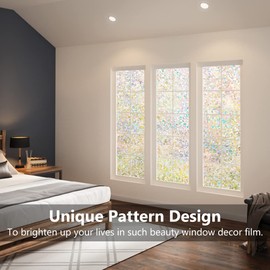 LEMON CLOUD Window Privacy Film, Decorative and Stained Glass Window Stickers, Rainbow Cling Holographic,No Glue Frosted Half Moon Anti-UV(17.5in. By78.7in)