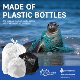 Small Trash Bags with Handles 2 Gallon 50 Count White - Ocean Plastic Upcycling - Plastic Garbage Bags, Can Bin & Waste Basket Liner for Kitchen, Bathroom, Office and Pets