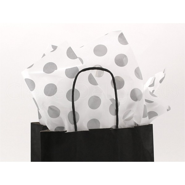 CleverDelights Metallic Silver Polka Dot Premium Tissue Paper - 100 Sheets - 20" x 30" - Gift Paper