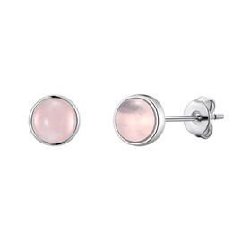Rose Quartz Stud Earrings, Silver Plated, Rose Quartz