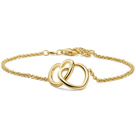 MIORE 18CT Gold plated 925 Sterling Silver Bracelet For Women 17+3CM, Interlocking Heart Bracelet, Double Love Heart, Hypoallergenic Jewellery For Women Made in Italy, Delivered In Jewellery Box