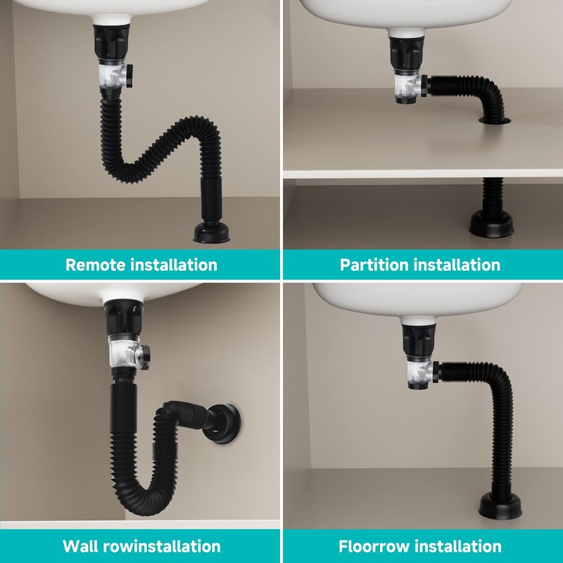 TSIBOMU Flexible Sink Drain Pipe Kits,Adjustable Bathroom Sink P Trap