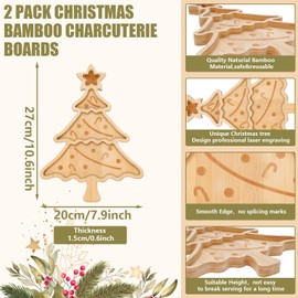 Whaline 2Pcs Christmas Bamboo Serving Trays Christmas Tree Star Wood Appetizer Boards Snacks Dessert Platters Xmas Charcuterie Board for Home Party Supplies, 10.6 x 7.9 x 0.6 in