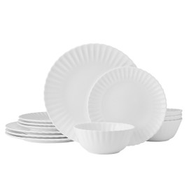 Mikasa Isadora Scalloped Bone China Lightweight Chip Resistant 12 Piece Dinnerware Set, Service for 4