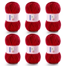 6 Pack Chunky Yarn for Crocheting - Chenille Bulky Blanket Yarn for Crochet and Knitting Blankets, Amigurumi, Craft, Hat, Shoes, Plush Fluffy Soft 71 yds/3.5 oz Each Skein (Jujube Red)