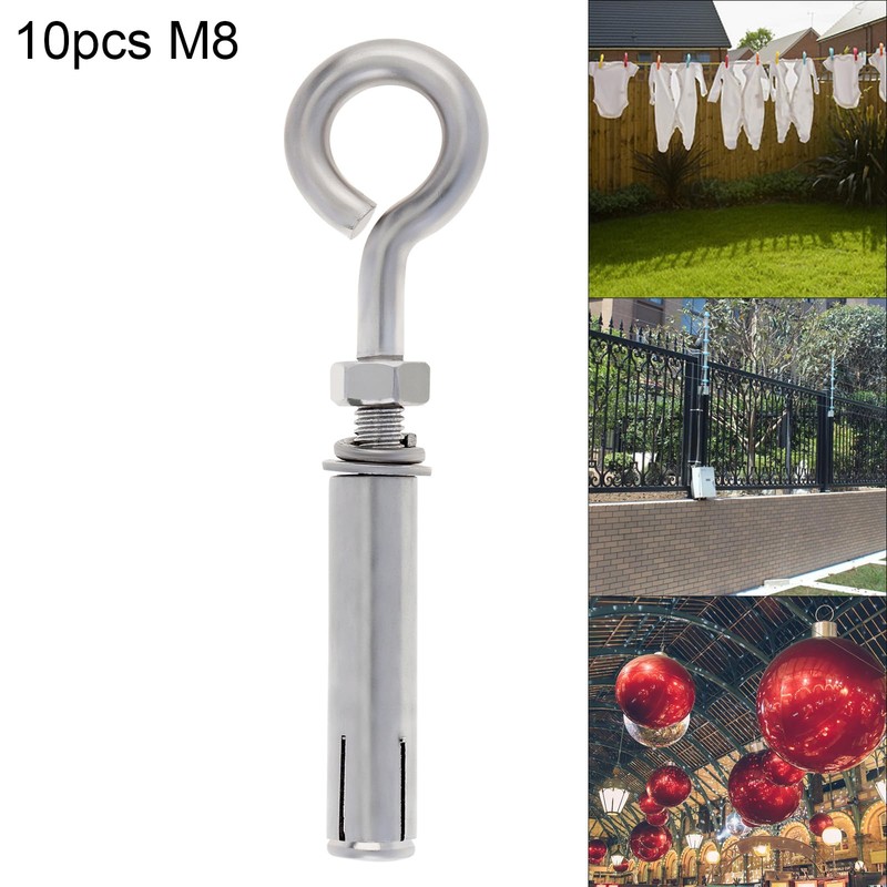 10 Pack M8 Concrete Eye Bolt, 5/16" 105mm Shoulder Eyebolt