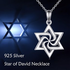 VONALA Jewish Star Necklace Star of David Necklace S925 Sterling Silver Jewish Jewelry for Men Women Girls Boys