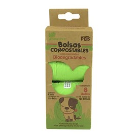 Fancy Pets Bolsas Compostables Biodegradables Sanitarias para Recoger Desechos y/o Heces Fecales de Perro con 8 Rollos / 120 bolsas