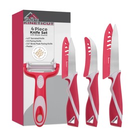DFACKTO 4-Piece Paring Knife Set with Kitchen Peeler – High-Carbon Stainless Steel Set of Knives with Y-Potato Peeler Set - Razor Sharp, Dishwasher-Safe, Utility for Vegetable and Fruit - Magenta