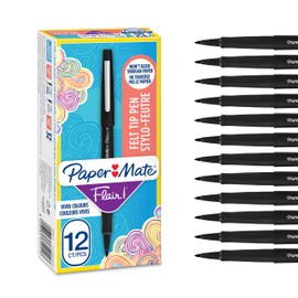 Paper Mate Flair Pen, 0.7 mm Medium Tip, Black, Box of 12