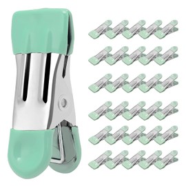 Clothes Pins Heavy Duty 30 Pack - 2.17 Inch Metal Chip Clips, Clothespins for Photo Drying Clothesline Laundry Sock, Bag Clips for Food Kitchen Stainless Steel with Rubber, Light Green