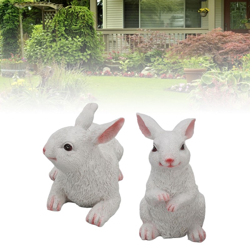 1 Pair Bunny Rabbit Ornaments Decorations Resin Art Craft Animal