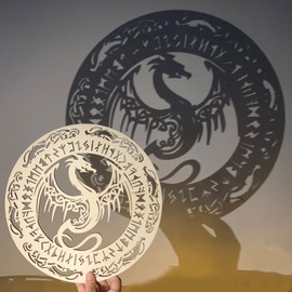 Mythology Animal Art 12” Vikings Decor Celtic Cross Trinity Knot Wall Art 4Pcs Norse Sacred Creature Thor's Hammer Wolf Fenrir Dragon Tree of Life Symbol Hummingbird Vikings Rune Wood Sign Art