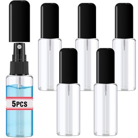 DupakSYS 5 Pack 2oz/55ml Plastic Spray Bottles Mini Travel Spray Bottle with Black Cap Empty Fine Mist Spray Bottles Refillable Liquid Container for Perfumes Travel Makeup