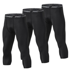 LZLLZQ Men's Sports Tights, 3-Piece Set, Spats, 9/7/5/5/5/3/4 Length, Stretchy, Sweat Absorbent, Quick Drying, Compression Tights, Long Tights, Sports, Short, Compression Capri, Running, Training