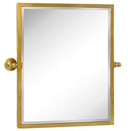 23x24'' Brushed Gold Metal Framed Pivot Rectangle Bathroom Mirror in Stainless Steel Tilting Beveled Vanity Mirrors for Wall