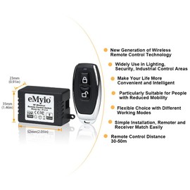 eMylo DC 12V 1CH 433Mhz RF Relay Smart Wireless Remote Control Light Switch Transmitter with 1 Relay Receiver (Interlocked Mode)