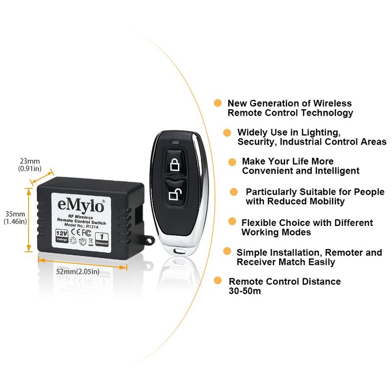 eMylo DC 12V 1CH 433Mhz RF Relay Smart Wireless Remote