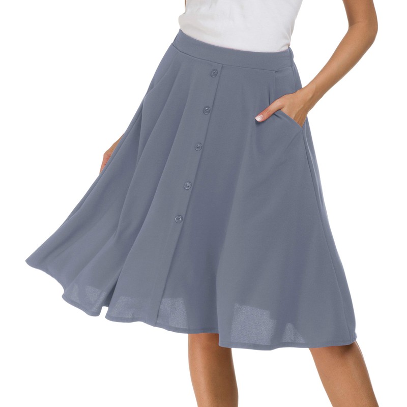 Afibi - Falda midi plisada de cintura alta para mujer,