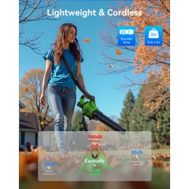 Cordless Leaf Blower 2x4.0Ah Battery Powered Electric Leaf Blower with Noise-Reduction Earmuffs, 165 MPH 650 CFM Garden Tools for Lawn Care, Yard, Patio, Garage