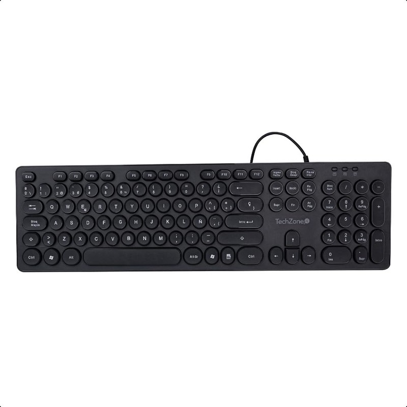 TECHZONE Teclado Alámbrico Black Colors, 105 Teclas, Distribución QWERTY