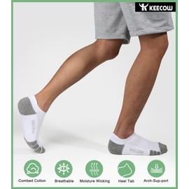 KEECOW Ankle Athletic Socks for Women Men Size 12-15 White Running Socks for Women Men 6 Pairs - Cushioned, Breathable, Performance