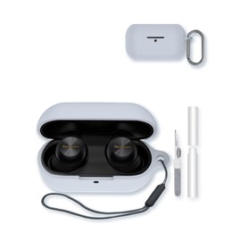 Case for Technics EAH-AZ100 Wireless Earbuds,Soft Protective,BOVUGAC Silicone Case Cover with Keychain & Cleaning Kit & Lanyard for Technics EAH-AZ100-Grey