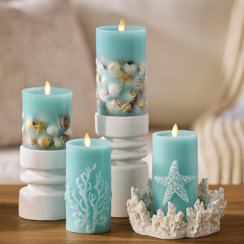 Luminara Embossed Coral Flameless LED Candle Moving Flame Pillar, Unscented