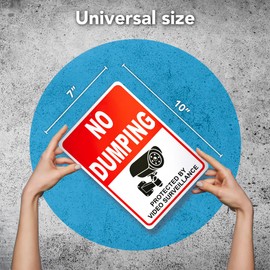 2 PC No Dumping Signs - 10 x 7 Aluminum No Garbage Sign - Video Surveillance Sign - No Dumping Signs Private Property - No Littering Sign Outdoor Red